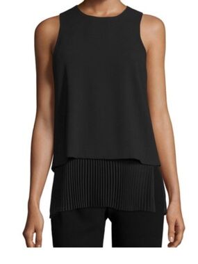 Theory Anastaza Winslow Crepe Pleated Hem Tunic Top Black Size M Minimalist